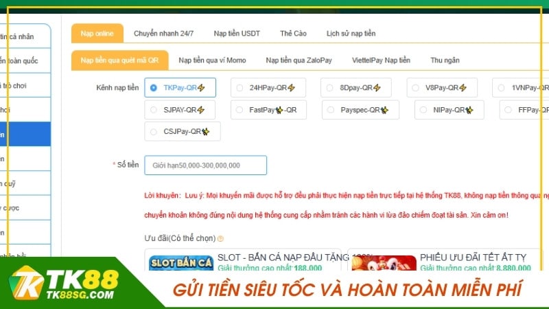 Gửi tiền siêu tốc và hoàn toàn miễn phí