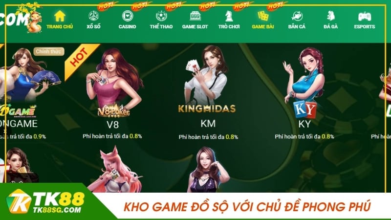 Kho game đồ sộ với chủ đề phong phú
